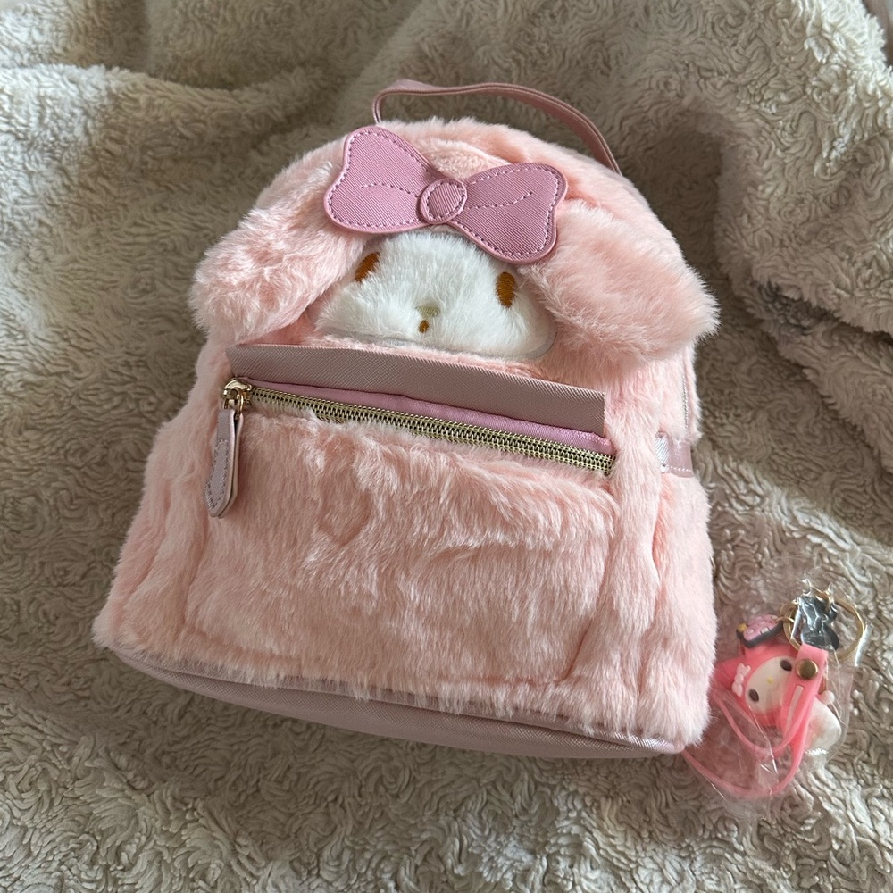 Furry Cinnamoroll Melody Backpack Plush Bag My Melody Hello Kitty Mini Bag NEW